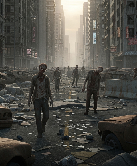 Postapokalyptische Stadt-Szene mit Zombies